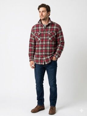 Guide Series Heavyweight Flannel Cotton Plaid Shirt Size Large Outdoor Workwear